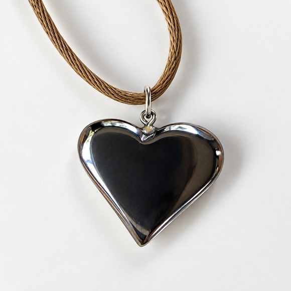 Jewelry - Silver Heart Pendant Cord Necklace OS Y2K Fairycore Grunge